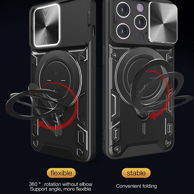 Husa pentru  iPhone 13 Pro cu protecție pentru cameră și suport magnetic integrat Ring Shockproof, negru