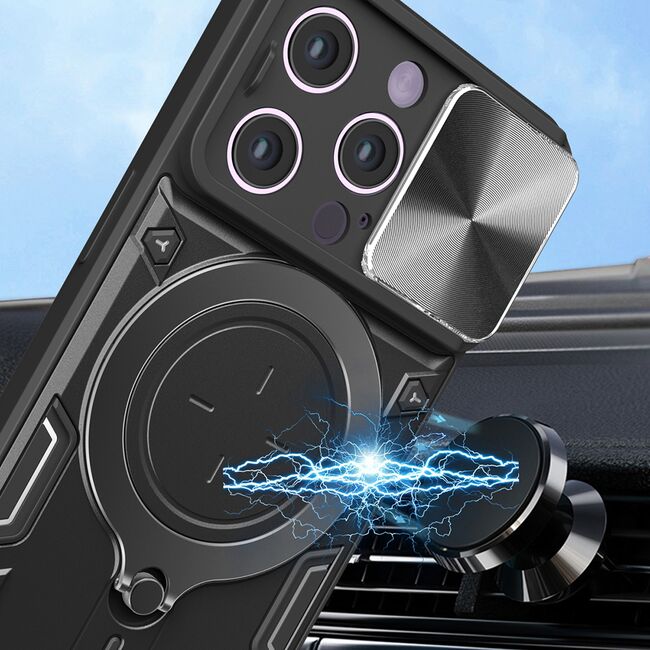 Husa pentru  iPhone 13 Pro cu protecție pentru cameră și suport magnetic integrat Ring Shockproof, negru