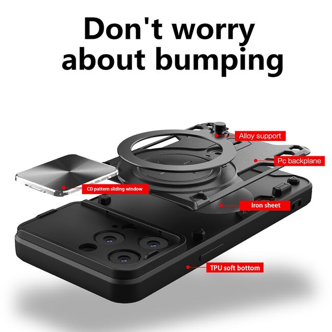 Husa pentru  iPhone 13 Pro cu protecție pentru cameră și suport magnetic integrat Ring Shockproof, negru