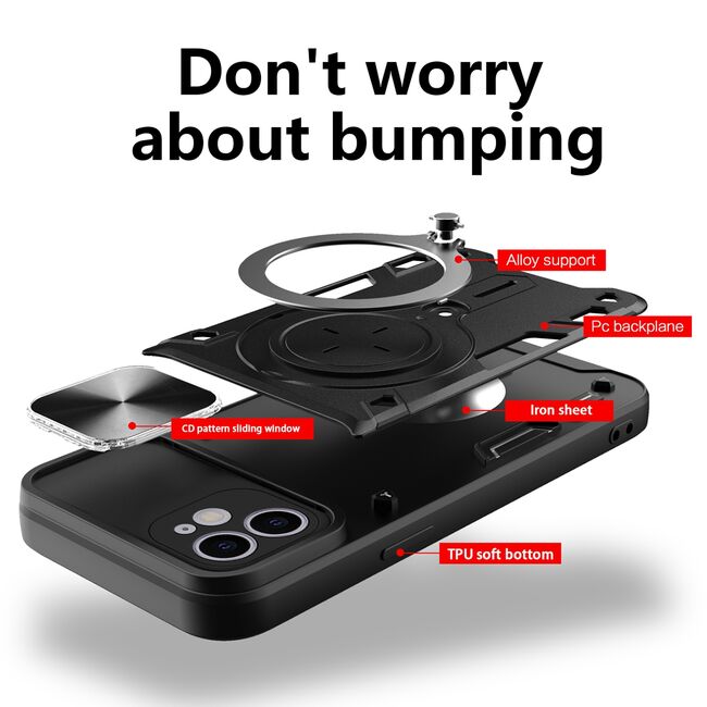 Husa pentru  iPhone 13 cu protecție pentru cameră și suport magnetic integrat Ring Shockproof, albastru