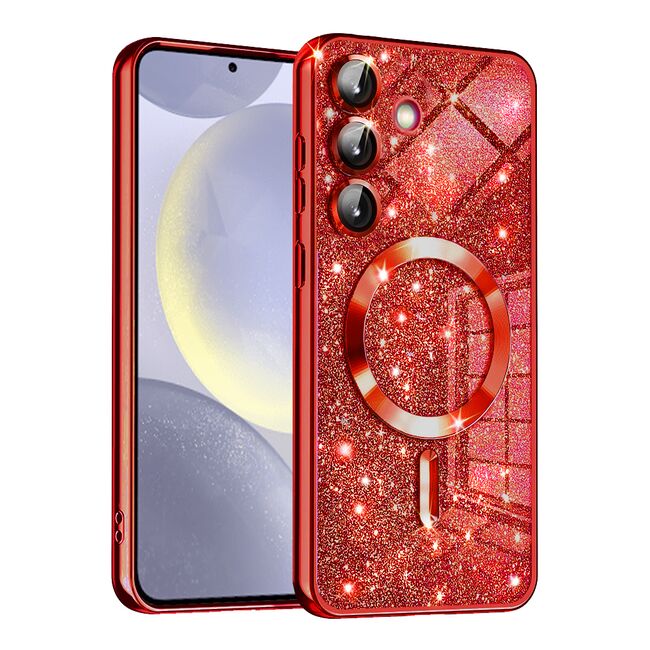 Husa pentru  Samsung Galaxy S24+ Plus cu MagSafe Sparkle Glare Detachable Layer, cu protectie lentile - rosu