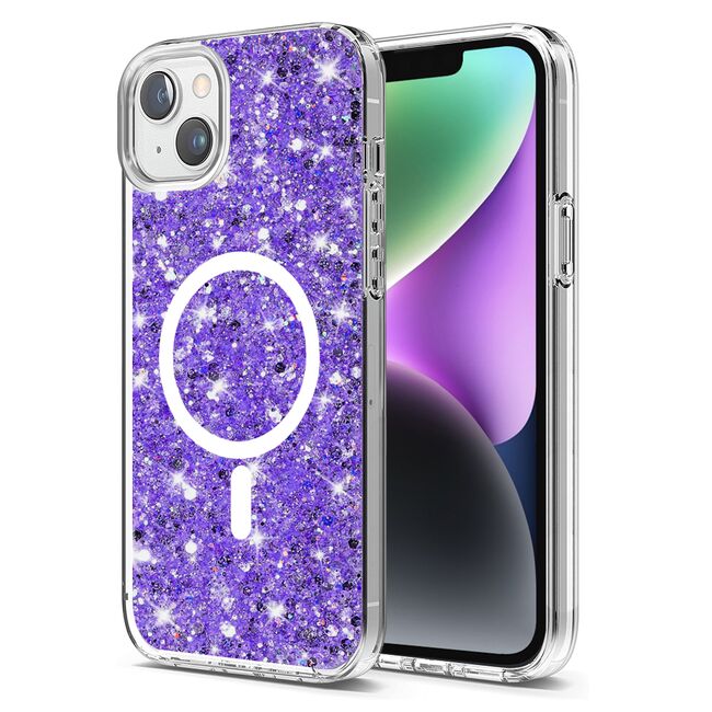Husa pentru  iPhone 14 MagSafe cu sclipici Liquid Crystal Glitter, mov