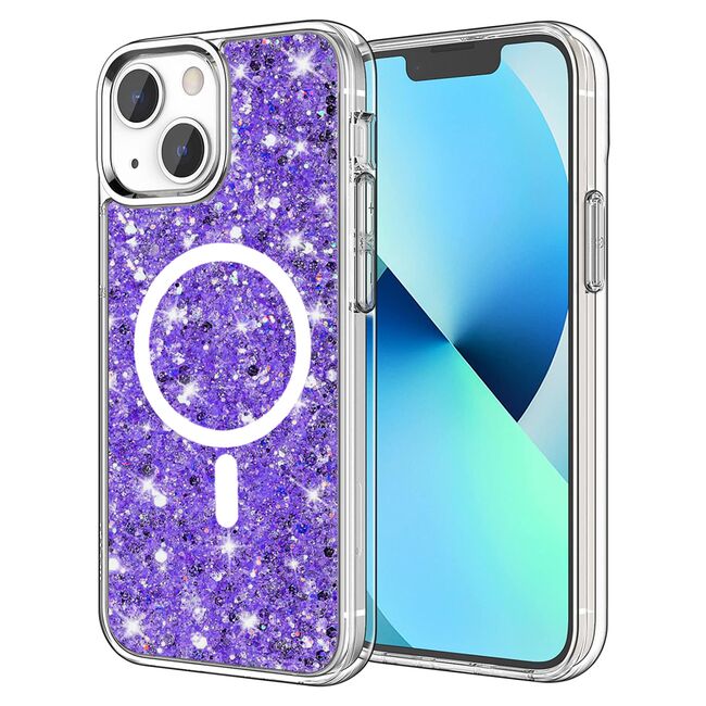 Husa pentru  iPhone 13 MagSafe cu sclipici Liquid Crystal Glitter, mov