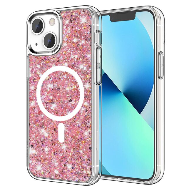 Husa pentru  iPhone 13 MagSafe cu sclipici Liquid Crystal Glitter, roz