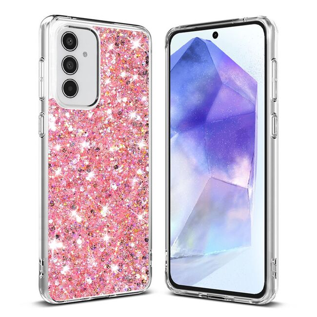Husa pentru  Samsung Galaxy A55 cu sclipici Liquid Crystal Glitter, roz