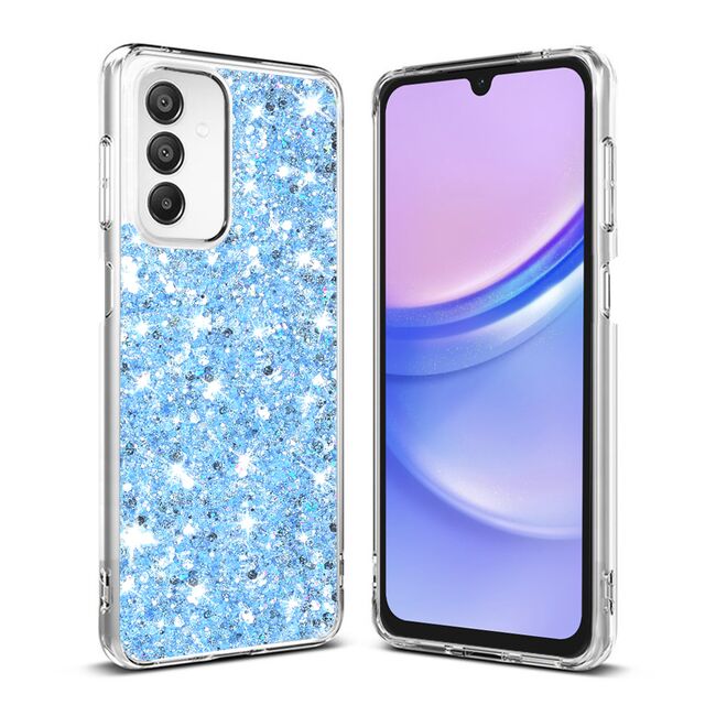 Husa pentru  Samsung Galaxy A15 cu sclipici Liquid Crystal Glitter, albastru