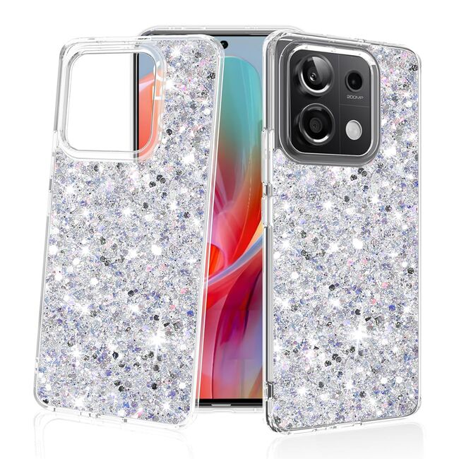 Husa pentru  Xiaomi Redmi Note 13 Pro 5G cu sclipici Liquid Crystal Glitter, argintiu