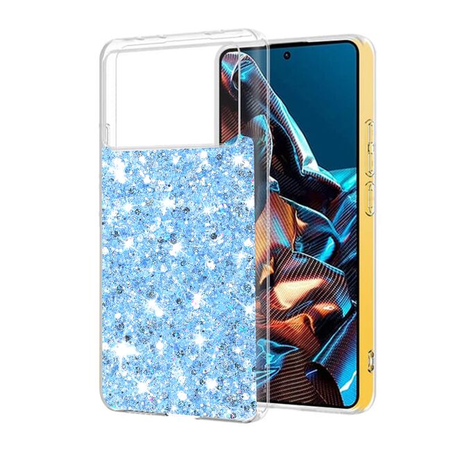 Husa pentru Poco X6 Pro cu sclipici Liquid Crystal Glitter, albastru