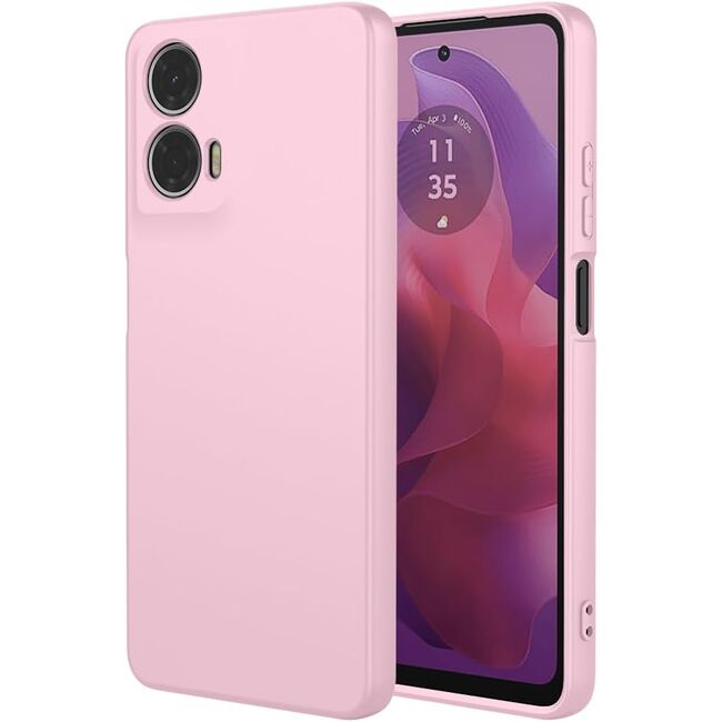 Husa pentru  Motorola Moto E14 Liquid Silicone, subțire, captusita cu microfibra, anti amprentă, protectie cameră foto, roz