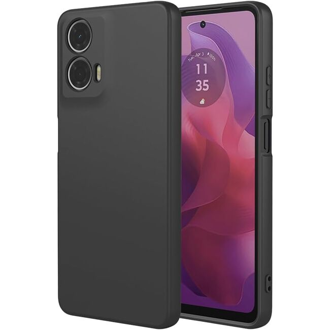 Husa pentru  Motorola Moto E14 Liquid Silicone, subțire, captusita cu microfibra, anti amprentă, protectie cameră foto, negru