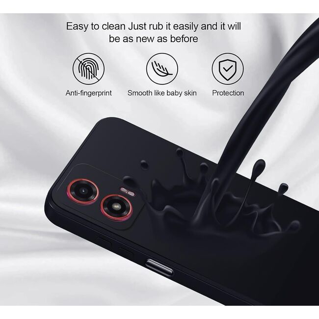 Husa pentru  Motorola Moto E14 Liquid Silicone, subțire, captusita cu microfibra, anti amprentă, protectie cameră foto, negru