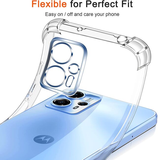 Pachet 360: Folie din sticla + Husa Motorola Moto E14 Anti-Shock 1.5mm, reinforced 4 corners, transparent