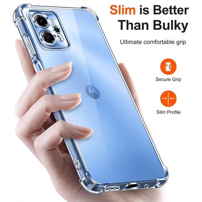 Pachet 360: Folie din sticla + Husa Motorola Moto E14 Anti-Shock 1.5mm, reinforced 4 corners, transparent