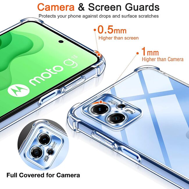 Pachet 360: Folie din sticla + Husa Motorola Moto E14 Anti-Shock 1.5mm, reinforced 4 corners, transparent
