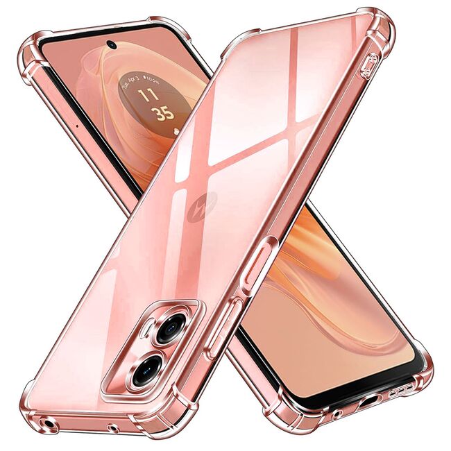 Pachet 360: Folie din sticla + Husa Motorola Moto E14 Anti-Shock 1.5mm, reinforced 4 corners, transparent