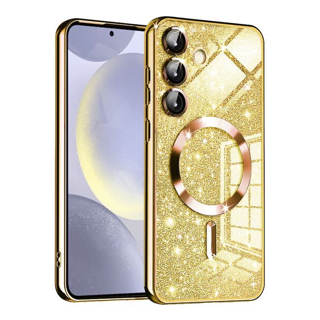 Husa pentru  Samsung Galaxy S24+ Plus cu MagSafe Sparkle Glare Detachable Layer, cu protectie lentile - gold