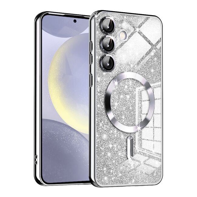 Husa pentru  Samsung Galaxy S24 cu MagSafe Sparkle Glare Detachable Layer, cu protectie lentile - argintiu