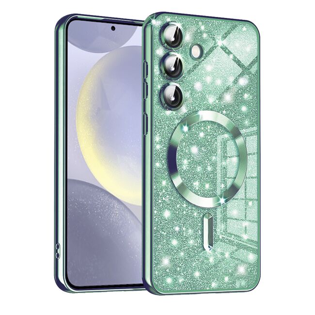 Husa pentru  Samsung Galaxy S24 cu MagSafe Sparkle Glare Detachable Layer, cu protectie lentile - verde deschis