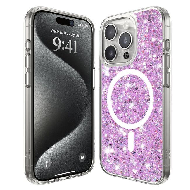 Husa pentru  iPhone 15 Pro MagSafe cu sclipici Liquid Crystal Glitter, magenta