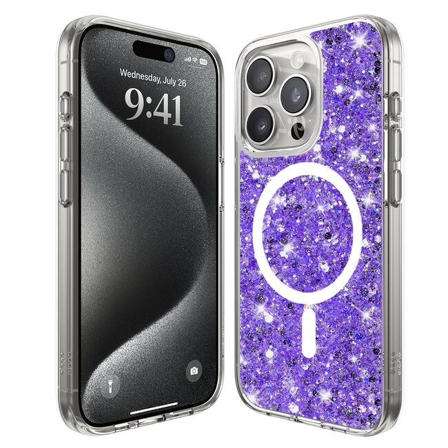 Husa pentru  iPhone 15 Pro MagSafe cu sclipici Liquid Crystal Glitter, mov