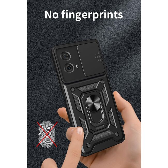 Husa pentru  Motorola Moto E14 Ring Armor Kickstand Tough Rugged Cover cu protectie camera, negru