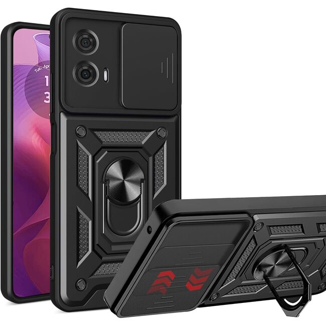 Husa pentru  Motorola Moto E14 Ring Armor Kickstand Tough Rugged Cover cu protectie camera, negru