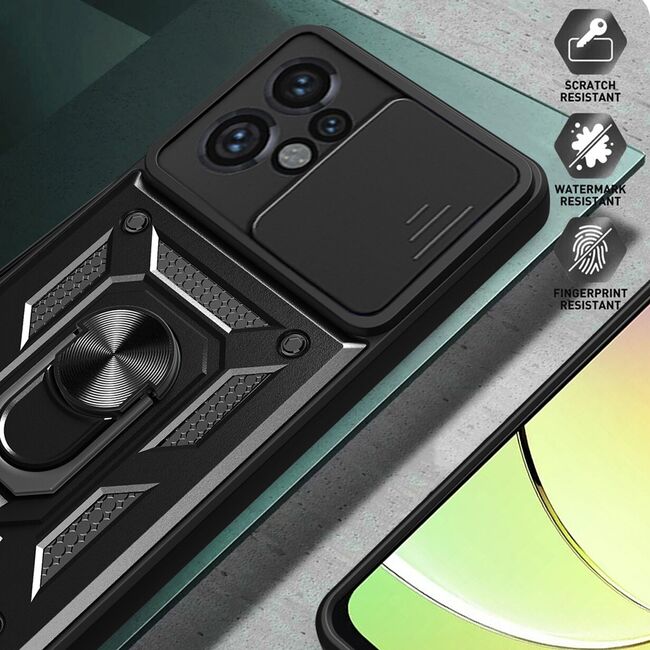 Husa pentru  Motorola Moto E14 Ring Armor Kickstand Tough Rugged Cover cu protectie camera, verde