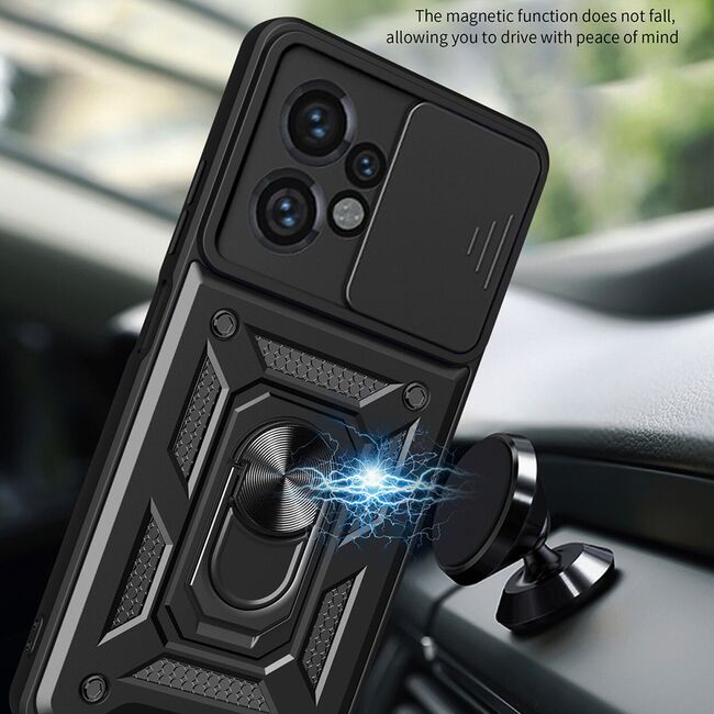 Husa pentru  Motorola Moto E14 Ring Armor Kickstand Tough Rugged Cover cu protectie camera, verde