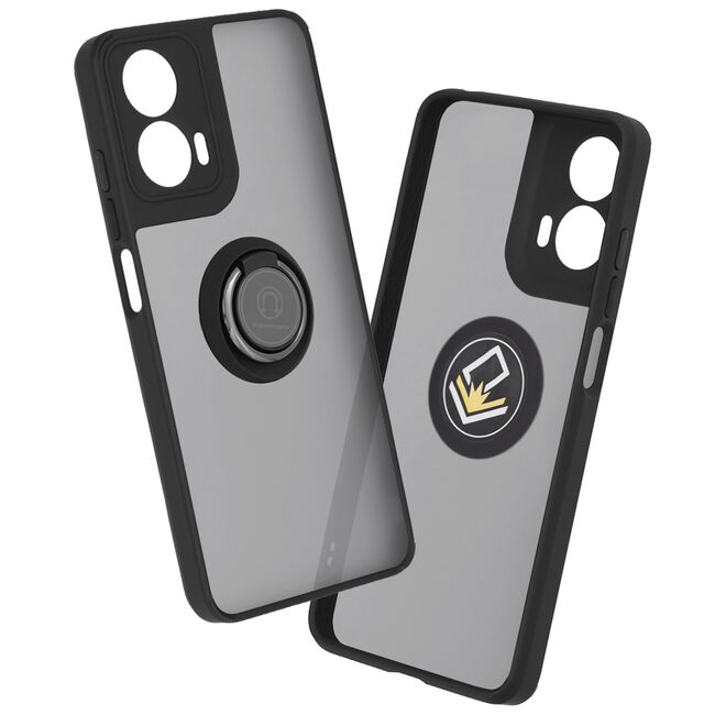 Husa Motorola Moto E14 Techsuit Glinth cu inel suport stand magnetic, negru