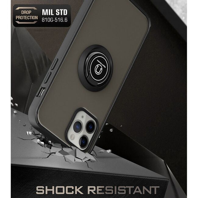 Husa Motorola Moto E14 Techsuit Glinth cu inel suport stand magnetic, negru