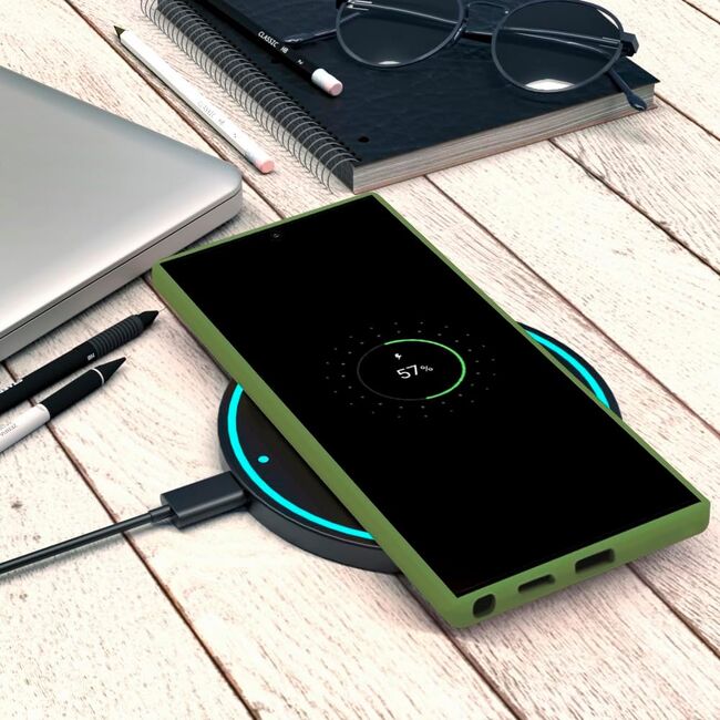 Husa pentru  Samsung Galaxy S24 Ultra Liquid Silicone, subțire, captusita cu microfibra, anti amprentă, protectie cameră foto, verde
