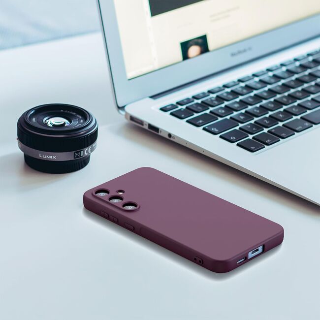 Husa pentru  Samsung Galaxy S24 Liquid Silicone, subțire, captusita cu microfibra, anti amprentă, protectie cameră foto, burgundy