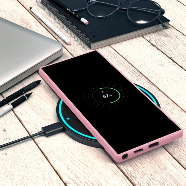 Husa pentru  Samsung Galaxy S24 Ultra Liquid Silicone, subțire, captusita cu microfibra, anti amprentă, protectie cameră foto, roz