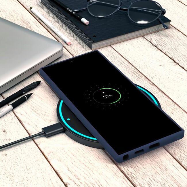 Husa pentru  Samsung Galaxy S24 Ultra Liquid Silicone, subțire, captusita cu microfibra, anti amprentă, protectie cameră foto, albastru