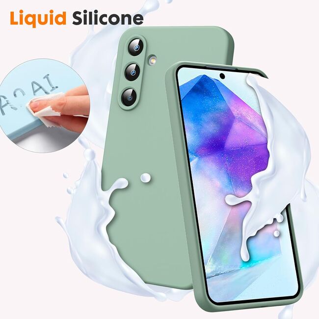 Husa pentru  Samsung Galaxy S24 Liquid Silicone, subțire, captusita cu microfibra, anti amprentă, protectie cameră foto, verde