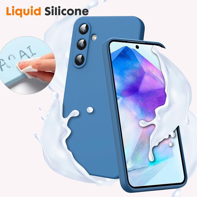 Husa pentru  Samsung Galaxy S24 Liquid Silicone, subțire, captusita cu microfibra, anti amprentă, protectie cameră foto, albastru