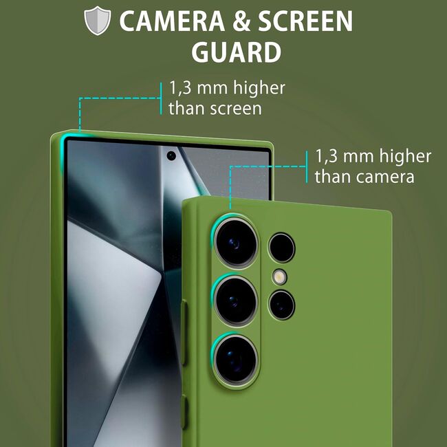 Husa pentru  Samsung Galaxy S24 Ultra Liquid Silicone, subțire, captusita cu microfibra, anti amprentă, protectie cameră foto, verde