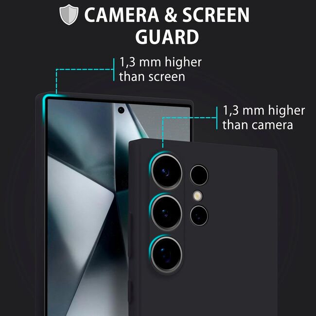 Husa pentru  Samsung Galaxy S24 Ultra Liquid Silicone, subțire, captusita cu microfibra, anti amprentă, protectie cameră foto, negru