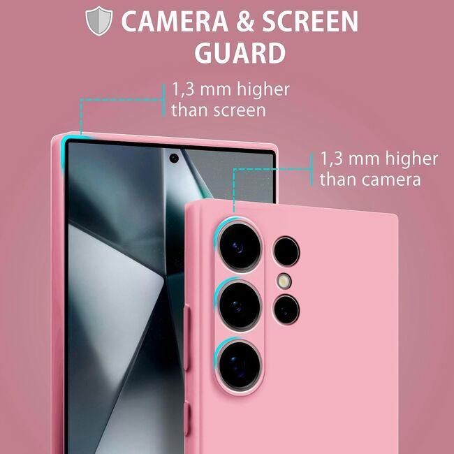 Husa pentru  Samsung Galaxy S24 Ultra Liquid Silicone, subțire, captusita cu microfibra, anti amprentă, protectie cameră foto, roz