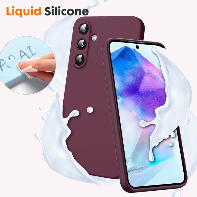 Husa pentru  Samsung Galaxy S24 Liquid Silicone, subțire, captusita cu microfibra, anti amprentă, protectie cameră foto, burgundy