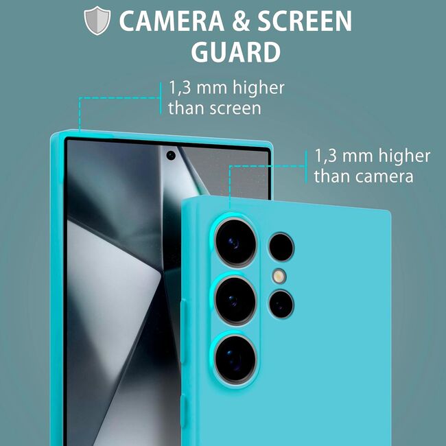 Husa pentru  Samsung Galaxy S24 Ultra Liquid Silicone, subțire, captusita cu microfibra, anti amprentă, protectie cameră foto, turcoaz