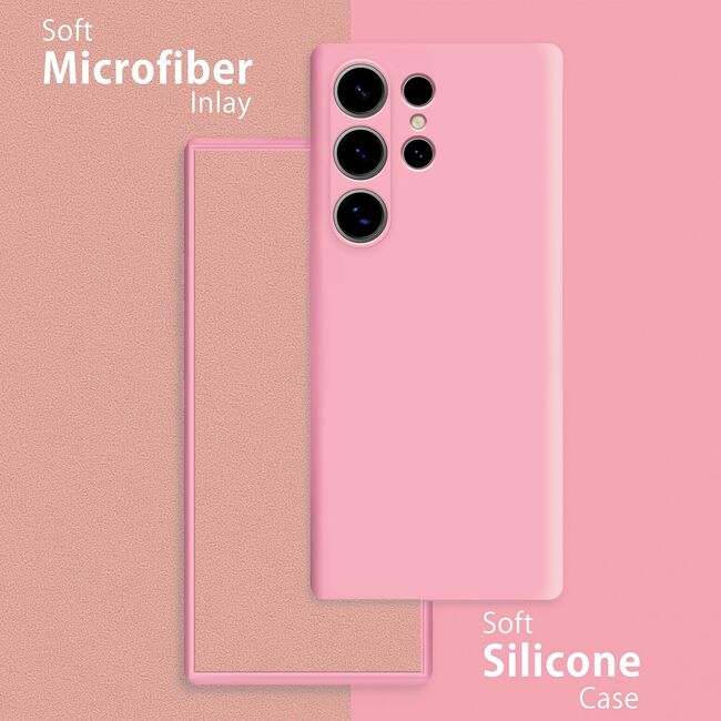 Husa pentru  Samsung Galaxy S24 Ultra Liquid Silicone, subțire, captusita cu microfibra, anti amprentă, protectie cameră foto, roz