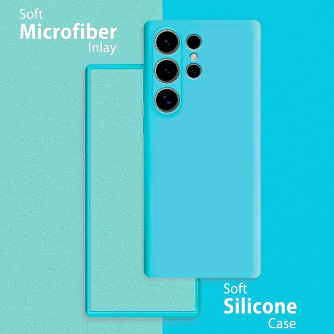 Husa pentru  Samsung Galaxy S24 Ultra Liquid Silicone, subțire, captusita cu microfibra, anti amprentă, protectie cameră foto, turcoaz