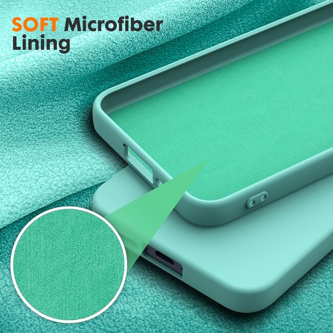 Husa pentru  Samsung Galaxy S24 Liquid Silicone, subțire, captusita cu microfibra, anti amprentă, protectie cameră foto, verde deschis