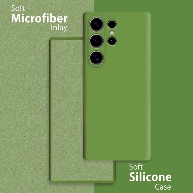 Husa pentru  Samsung Galaxy S24 Ultra Liquid Silicone, subțire, captusita cu microfibra, anti amprentă, protectie cameră foto, verde