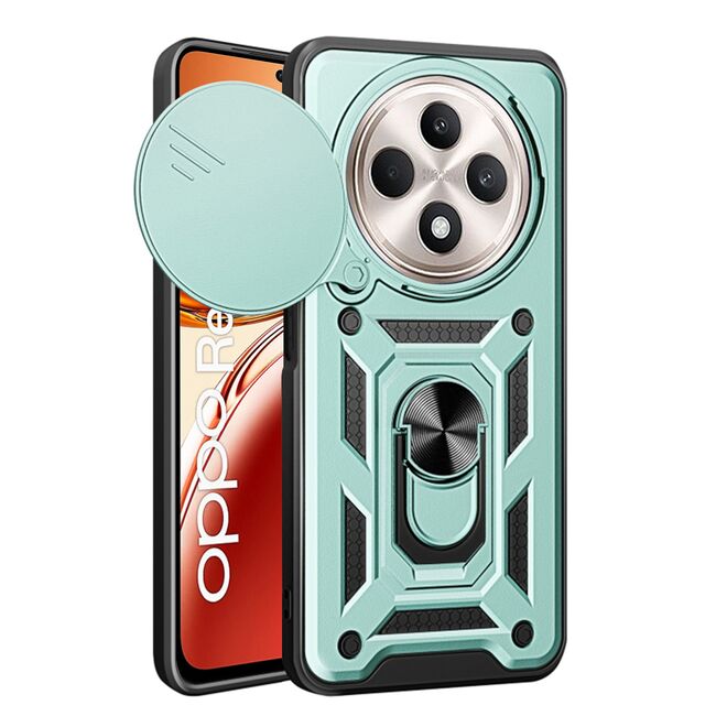 Husa pentru  Oppo Reno 12F, 12FS Ring Armor Kickstand Tough Rugged Cover cu protectie camera, verde