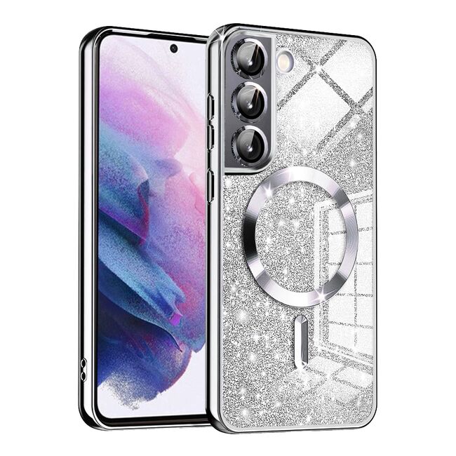 Husa pentru  Samsung Galaxy S21 FE cu MagSafe Sparkle Glare Detachable Layer, cu protectie lentile - argintiu