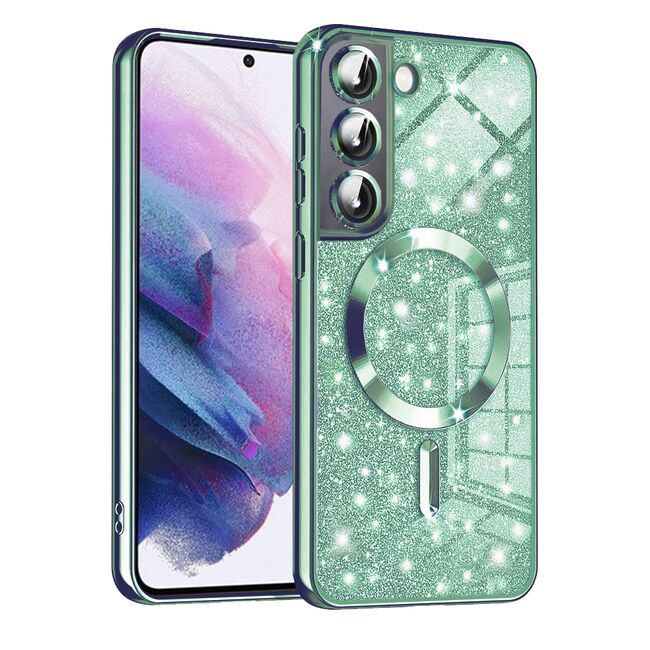 Husa pentru  Samsung Galaxy S21 FE cu MagSafe Sparkle Glare Detachable Layer, cu protectie lentile - verde deschis