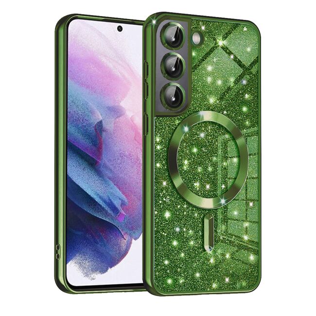 Husa pentru  Samsung Galaxy S21 FE cu MagSafe Sparkle Glare Detachable Layer, cu protectie lentile - verde