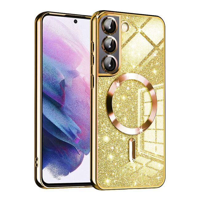 Husa pentru  Samsung Galaxy S22 5G cu MagSafe Sparkle Glare Detachable Layer, cu protectie lentile - gold